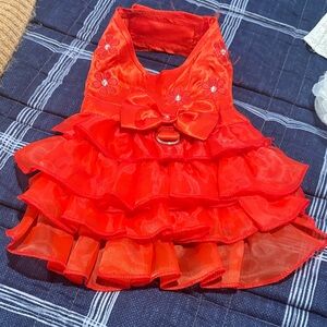 Red Ruffled Dog Dress with Bow
